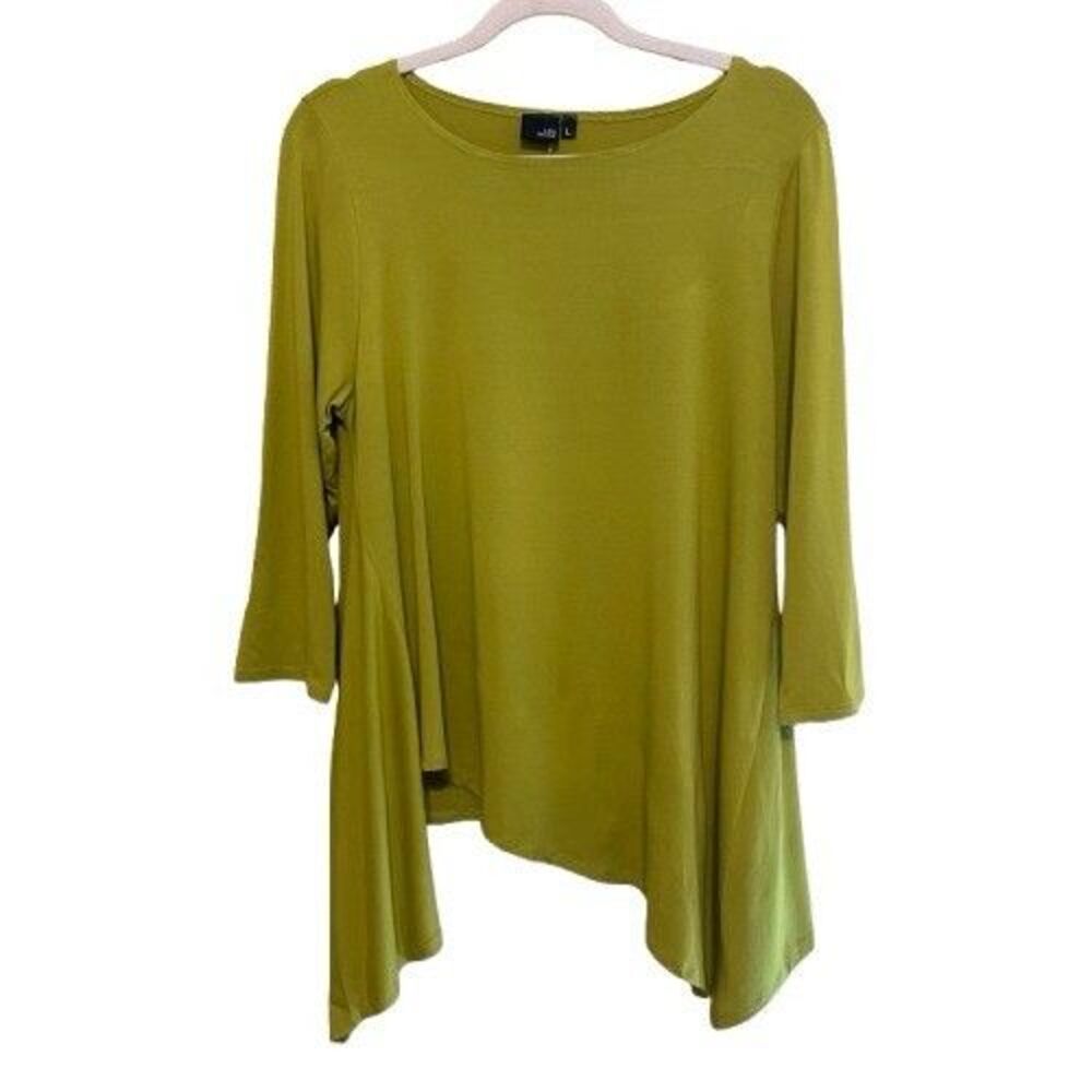 Lisa Bayne Asymmetric Jersey Tunic Top Women Large Chartreuse Lagenlook Art